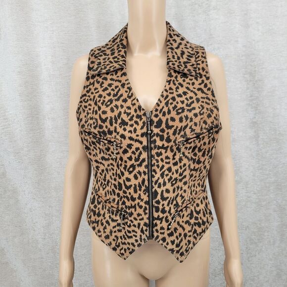 Easy Rider Vintage 90s Leopard Print Suede Leather Vest Bikercore Motorcycle - Picture 1 of 9
